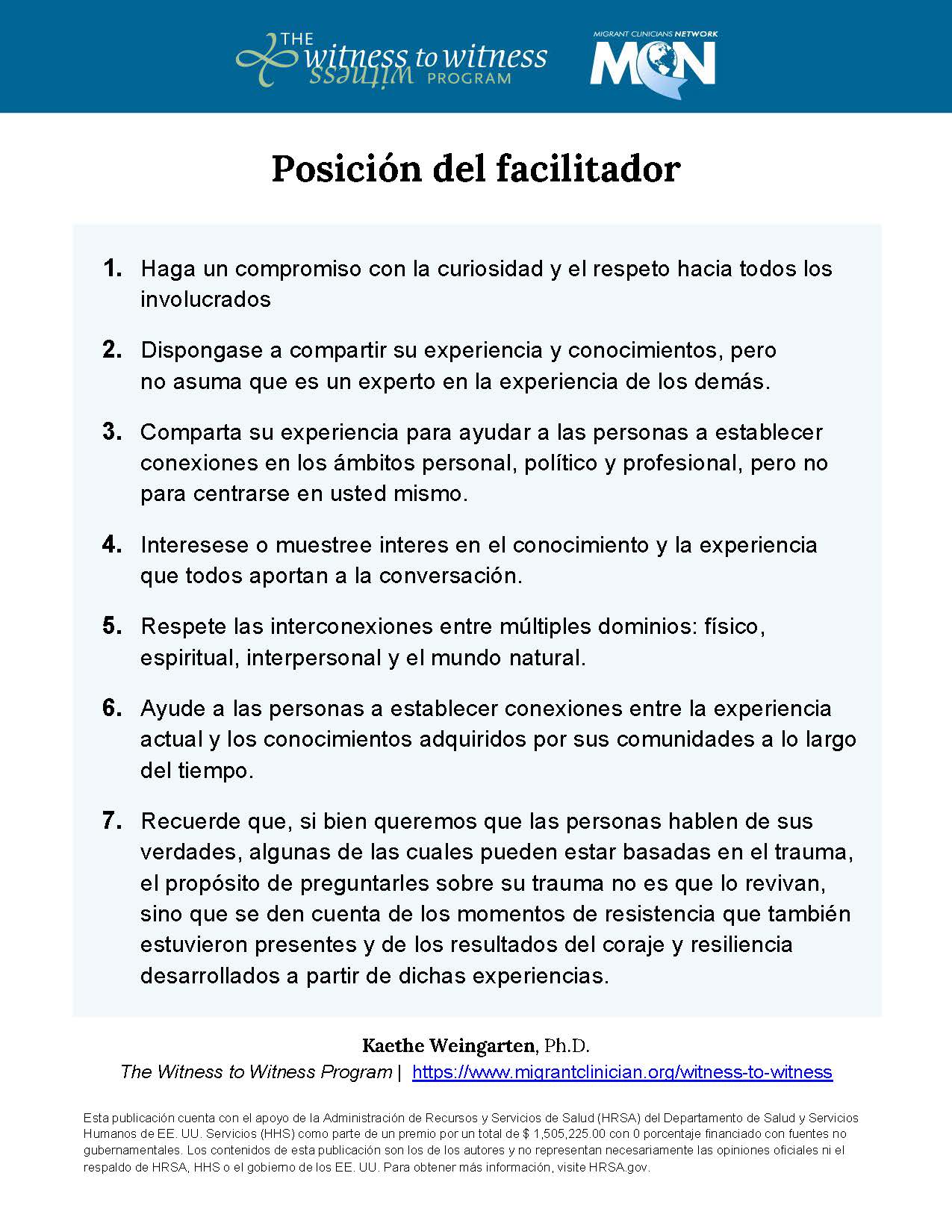 Posición del facilitador