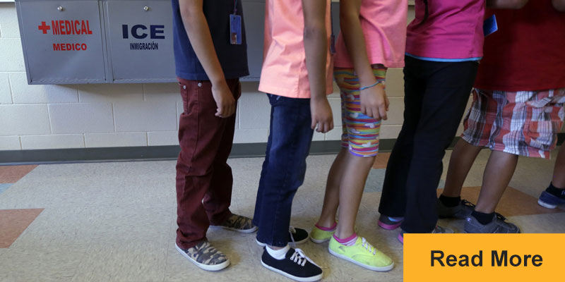 Children standing in line in clinic