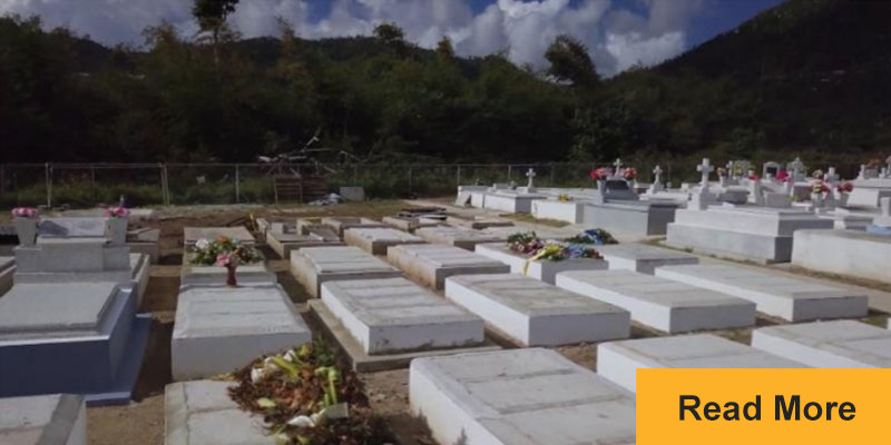 Graveyard with many stone graves