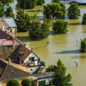 houses and basketball court underwater