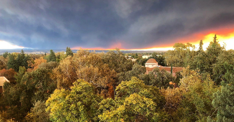 Smoke from the Camp Fire dominates the skyline of Butte County. Photo taken just steps from my office at the time at California State University, Chico the morning of November 8, 2018.