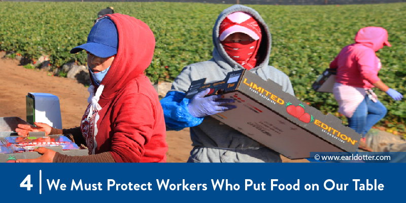 Farmworkers wear bandanas while working