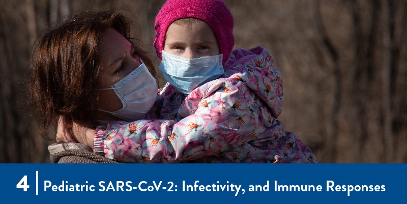 A woman and her child both wearing surgical masks