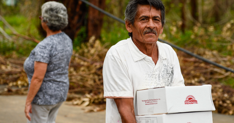 A person with emergency supplies