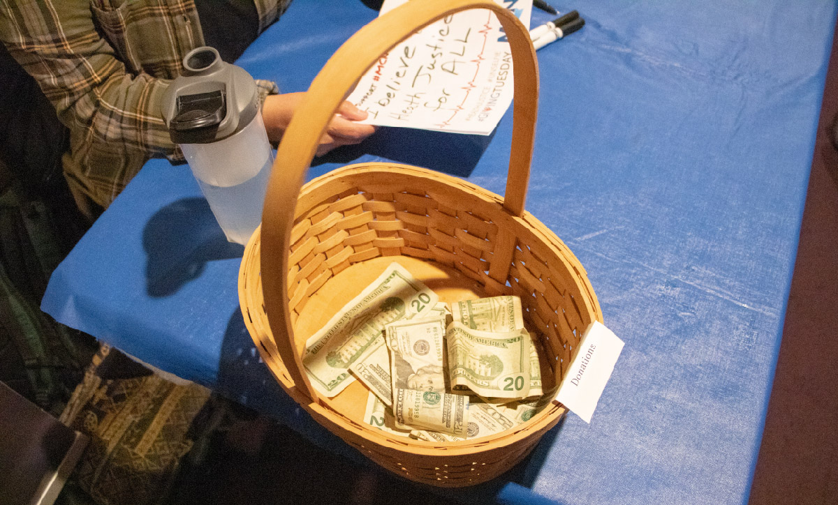 donations basket at voces fuertes